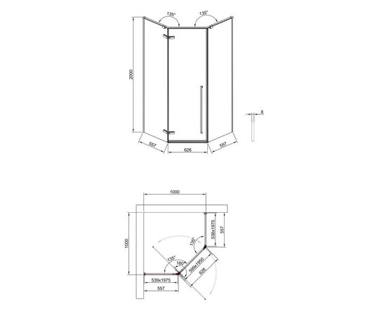 Душевой угол Timo TTSSP-100/03C-8 1000х1000х2000 профиль черный стекло прозрачное 8 мм_, изображение 11