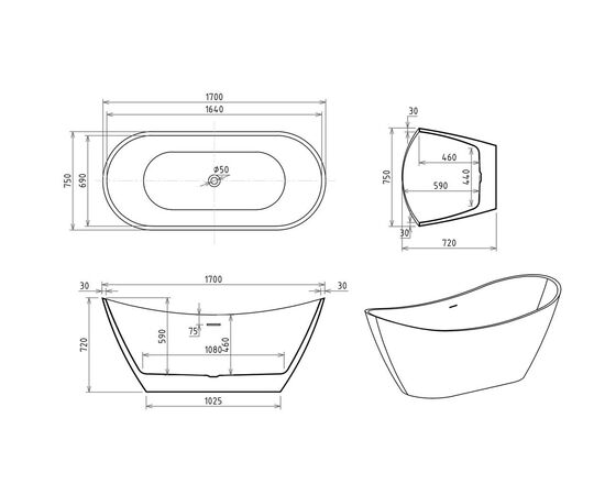 Акриловая ванна Royal Bath WAVE RB610101 170х75х68_, изображение 5