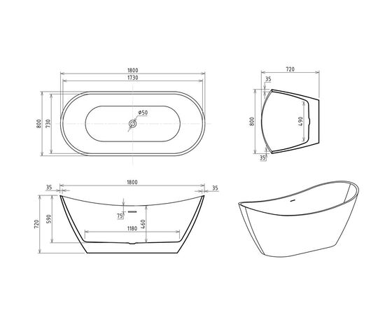 Акриловая ванна Royal Bath WAVE RB610102 180х80х72_, изображение 5