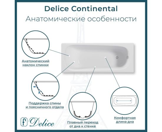 Ванна чугунная Delice Continental 160х70 с отверстиями под ручки DLR230626R_, изображение 3