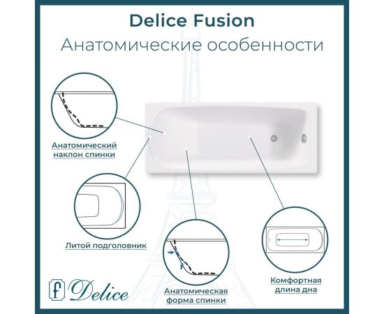 Ванна чугунная Delice Fusion 170х70 с отверстиями под ручки и антискользящим покрытием DLR230647R-AS_, изображение 3
