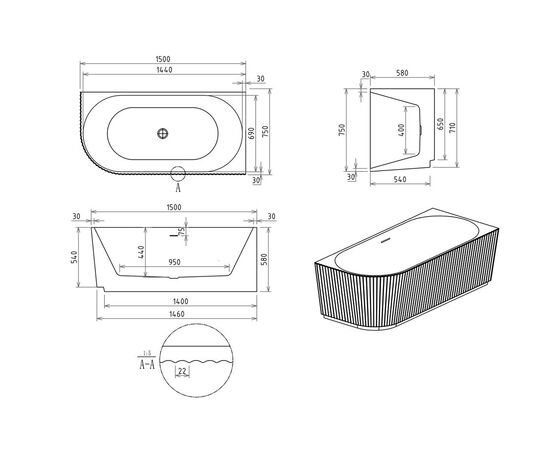 Акриловая ванна Royal Bath NERO RB710300 150х75х58 R_, изображение 4