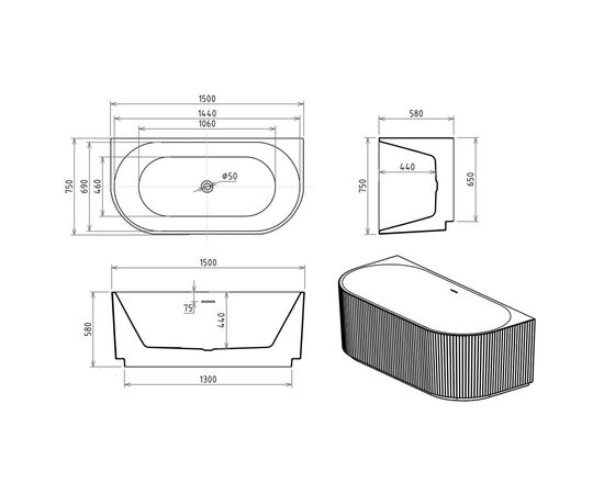 Акриловая ванна Royal Bath NERO RB611900 150х75х58_, изображение 4