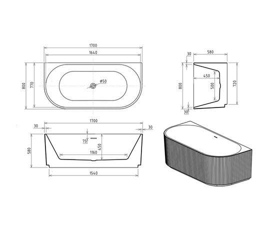 Акриловая ванна Royal Bath NERO RB611903 170х80х58 BL_, изображение 4