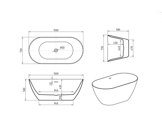 Акриловая ванна Royal Bath PAFOS RB611700 150х73х58_, изображение 4