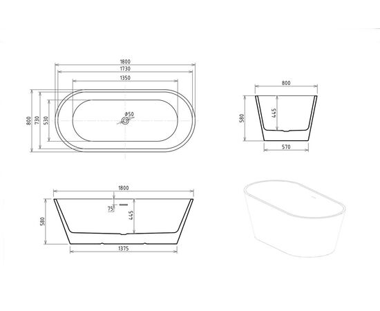 Акриловая ванна Royal Bath PAFOS RB610000 180х80х58_, изображение 4