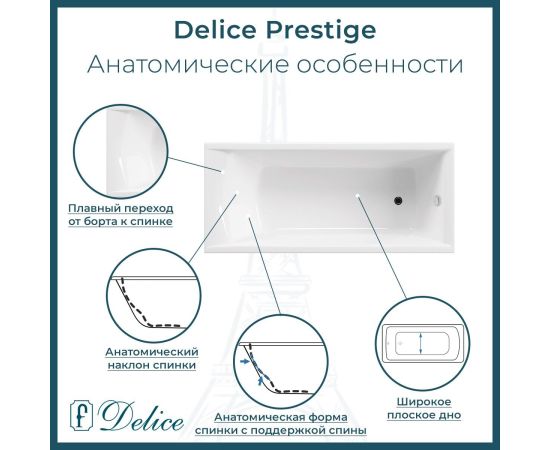 Ванна чугунная Delice Prestige 170х70 с отверстиями под ручки DLR230624R_, изображение 3