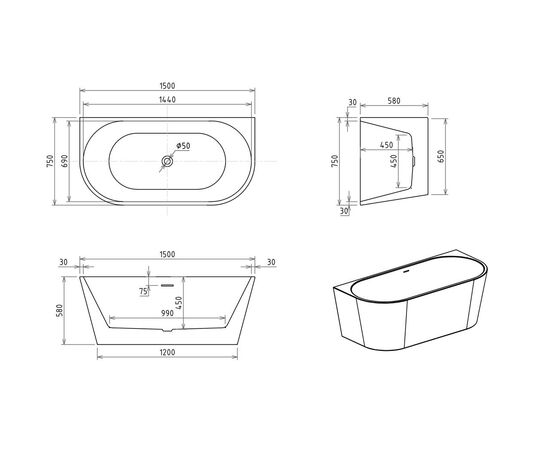 Акриловая ванна Royal Bath RIVA RB610210 150х75х58_, изображение 5