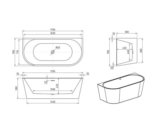 Акриловая ванна Royal Bath RIVA RB610212 170х78х58_, изображение 5