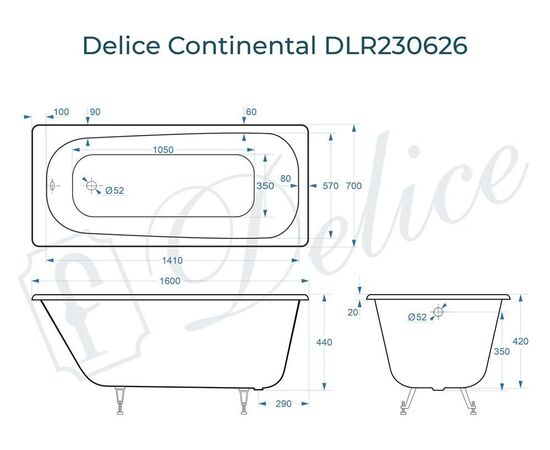 Ванна чугунная Delice Continental 160х70 DLR230626_, изображение 4