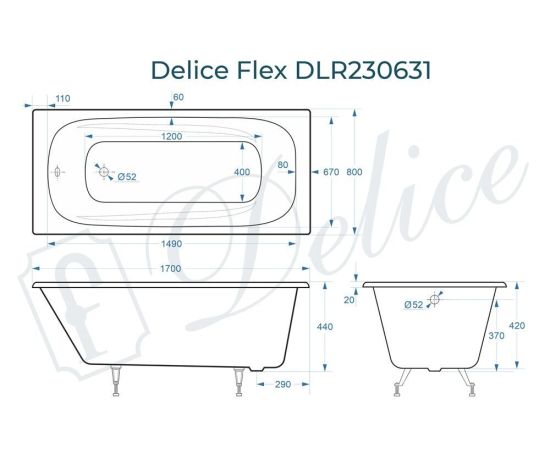 Ванна чугунная Delice Flex 170х80 DLR230631_, изображение 4