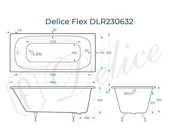 Ванна чугунная Delice Flex 180х85 DLR230632_, изображение 4
