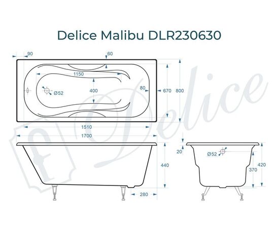 Ванна чугунная Delice Malibu 170х80 DLR230630_, изображение 4
