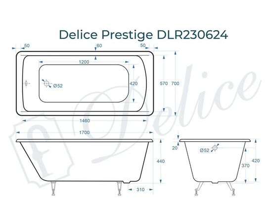 Ванна чугунная Delice Prestige 170х70 DLR230624_, изображение 4