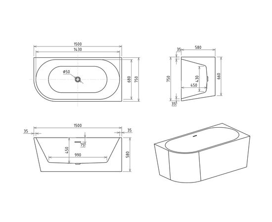 Акриловая ванна Royal Bath RIVA RB610310 150х75х58 R_, изображение 5