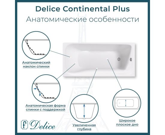 Ванна чугунная Delice Continental PLUS 170х70 с отверстиями под ручки DLR230634R_, изображение 3