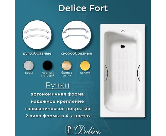 Ванна чугунная Delice Fort 200х85 с отверстиями под ручки и антискользящим покрытием DLR230622R-AS_, изображение 5