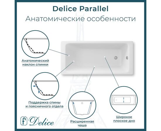 Ванна чугунная Delice Parallel 150х70 с ручками DLR220503R_, изображение 2
