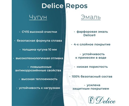Ванна чугунная Delice Repos 150х70 с черными матовыми ручками и антискользящим покрытием DLR220507RB-AS_, изображение 5