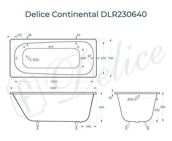 Ванна чугунная Delice Continental 120х70 DLR230640_, изображение 3