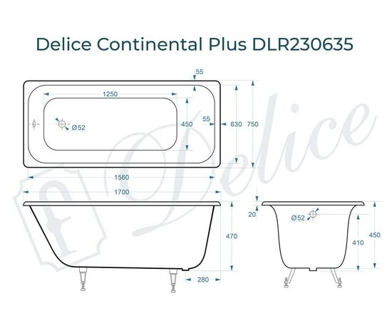Ванна чугунная Delice Continental PLUS 170х75 DLR230635_, изображение 4