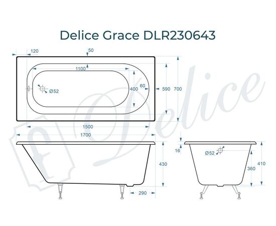 Ванна чугунная Delice Grace 170х70 DLR230643_, изображение 3