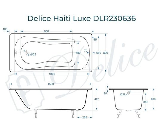 Ванна чугунная Delice Haiti Luxe 150х80 DLR230636_, изображение 3
