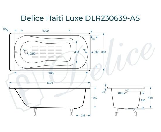 Ванна чугунная Delice Haiti Luxe 180х80 с антискользящим покрытием DLR230639-AS_, изображение 3
