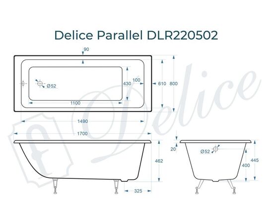 Ванна чугунная Delice Parallel 170х80 DLR220502_, изображение 3