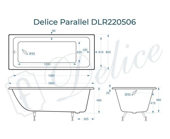 Ванна чугунная Delice Parallel 180х80 DLR220506_, изображение 3