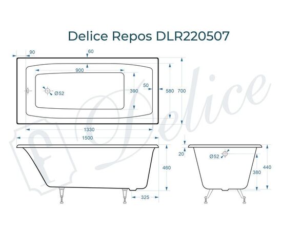 Ванна чугунная Delice Repos 150х70 DLR220507_, изображение 3