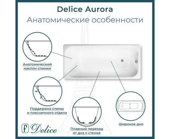 Ванна чугунная Delice Aurora 140х70 с отверстиями под ручки и антискользящим покрытием DLR230617R-AS_, изображение 3