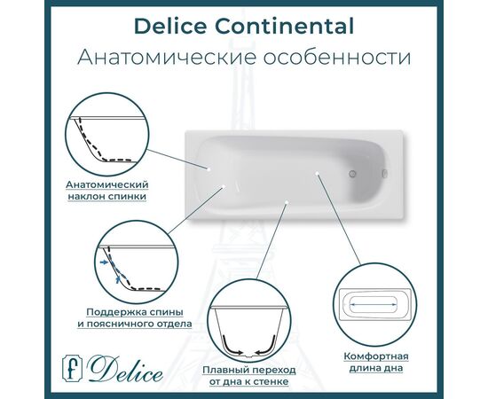 Ванна чугунная Delice Continental 170х70 с отверстиями под ручки DLR230613R_, изображение 2