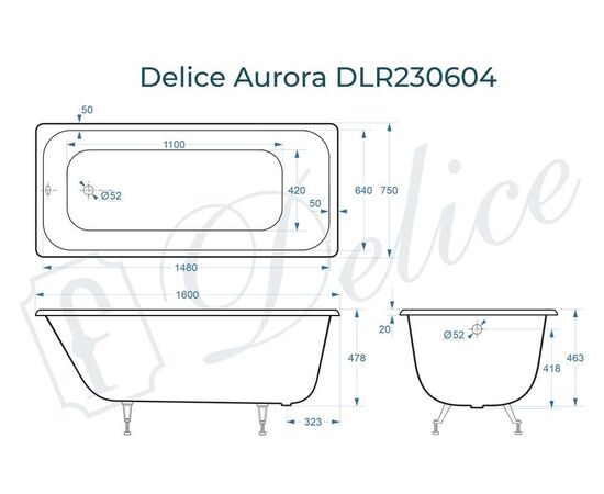 Ванна чугунная Delice Aurora 160х75 DLR230604_, изображение 3