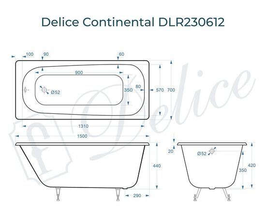 Ванна чугунная Delice Continental 150х70 DLR230612_, изображение 5