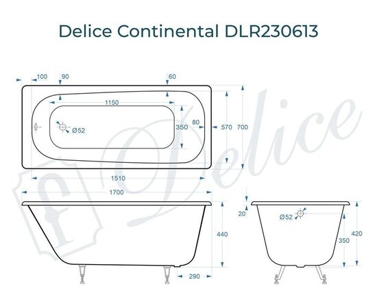 Ванна чугунная Delice Continental 170х70 DLR230613_, изображение 5