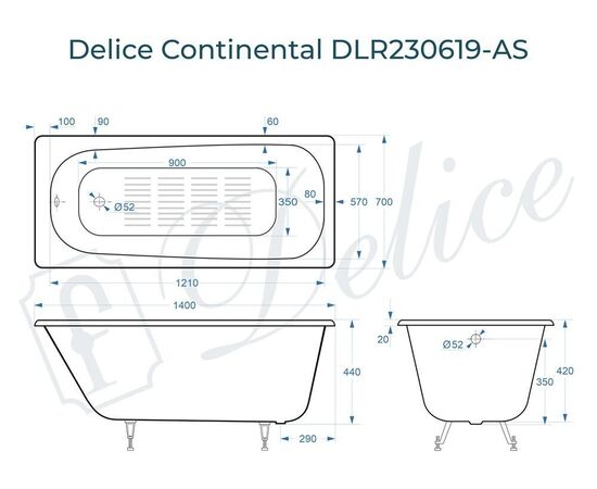 Ванна чугунная Delice Continental 140х70 с антискользящим покрытием DLR230619-AS_, изображение 5