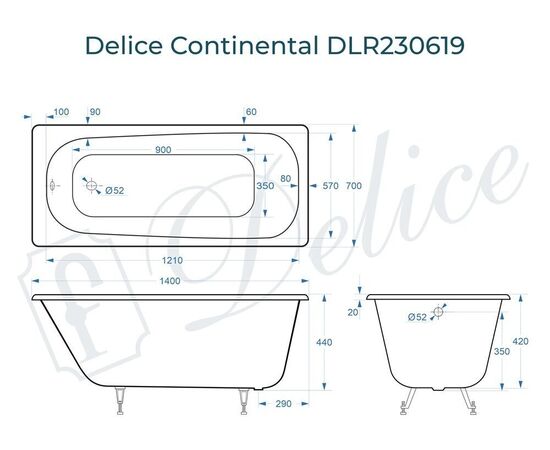 Ванна чугунная Delice Continental 140х70 DLR230619_, изображение 5