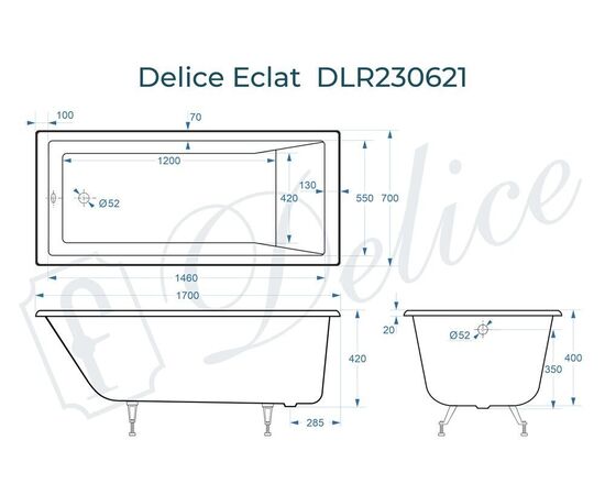 Ванна чугунная Delice Eclat 170х70 DLR230621_, изображение 5