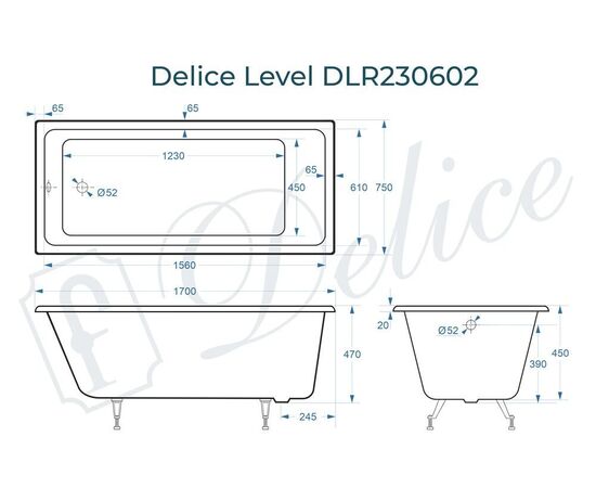 Ванна чугунная Delice Level 170х75 DLR230602_, изображение 3