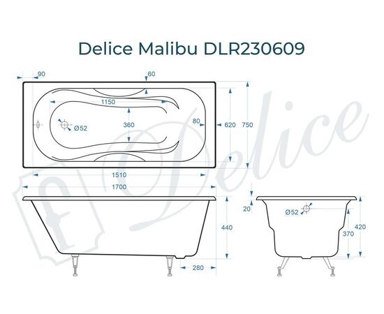 Ванна чугунная Delice Malibu 170х75 DLR230609_, изображение 5