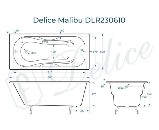Ванна чугунная Delice Malibu 180х80 DLR230610_, изображение 5