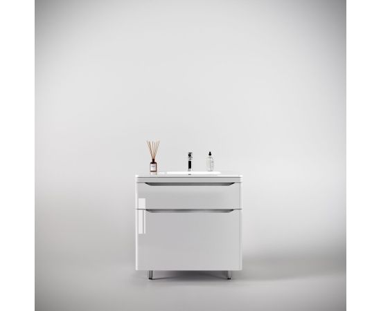 Тумба напольная Style Line Марелла 80 2 ящика Люкс антискрейтч белый глянец PLUS_