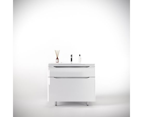 Тумба напольная Style Line Марелла 90 2 ящика Люкс антискрейтч белый глянец PLUS_