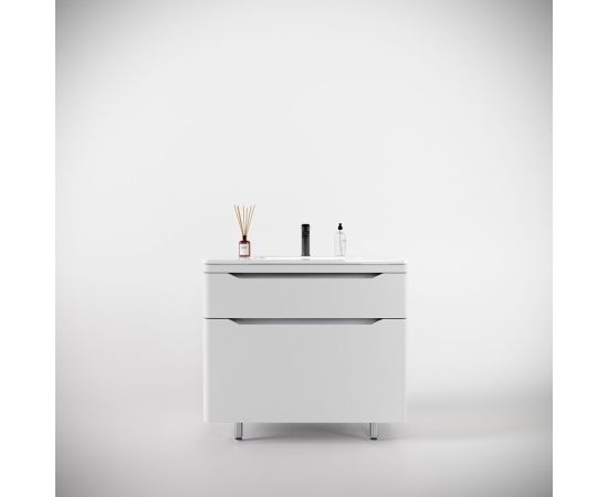 Тумба напольная Style Line Марелла 90 2 ящика Люкс антискрейтч белый матовый PLUS_