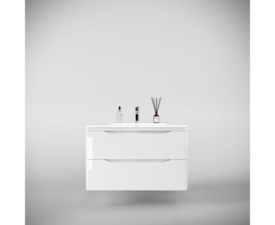 Тумба подвесная Style Line Марелла 90 2 ящика Люкс антискрейтч белый глянец PLUS_