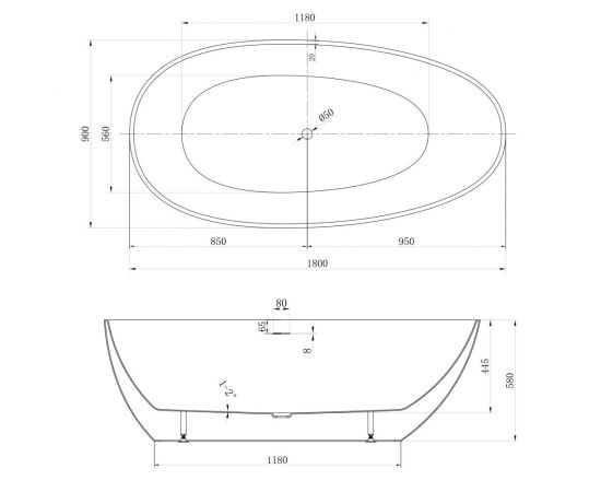 Акриловая ванна ABBER AB9211-1.8 белая_, изображение 8