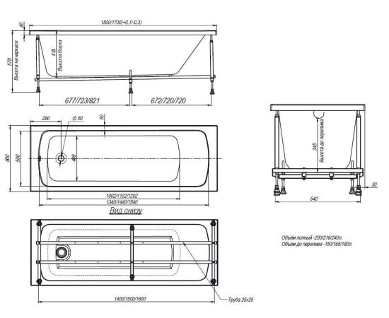Ванна TIMO RITTA1660 1600х600х570 мм_, изображение 5