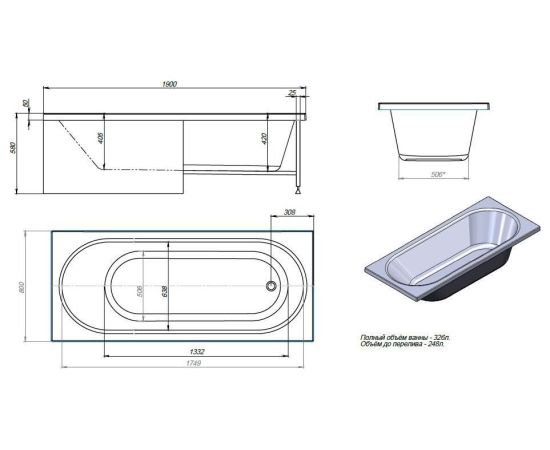 Ванна TIMO ROHA1980 1900х800х580 мм_, изображение 4