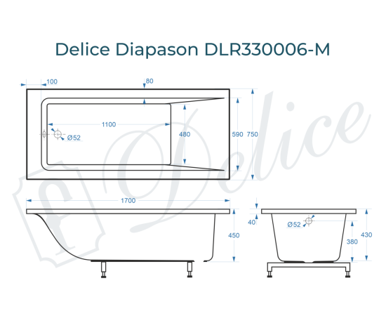 Ванна из литьевого мрамора Delice Diapason 170х75 матовая DLR330006-M_, изображение 4